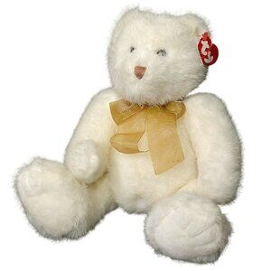 Ty Classic Lacey White Teddy Bear Plush Stuffed Animal Toy Gold Ribbon Hang Tag
